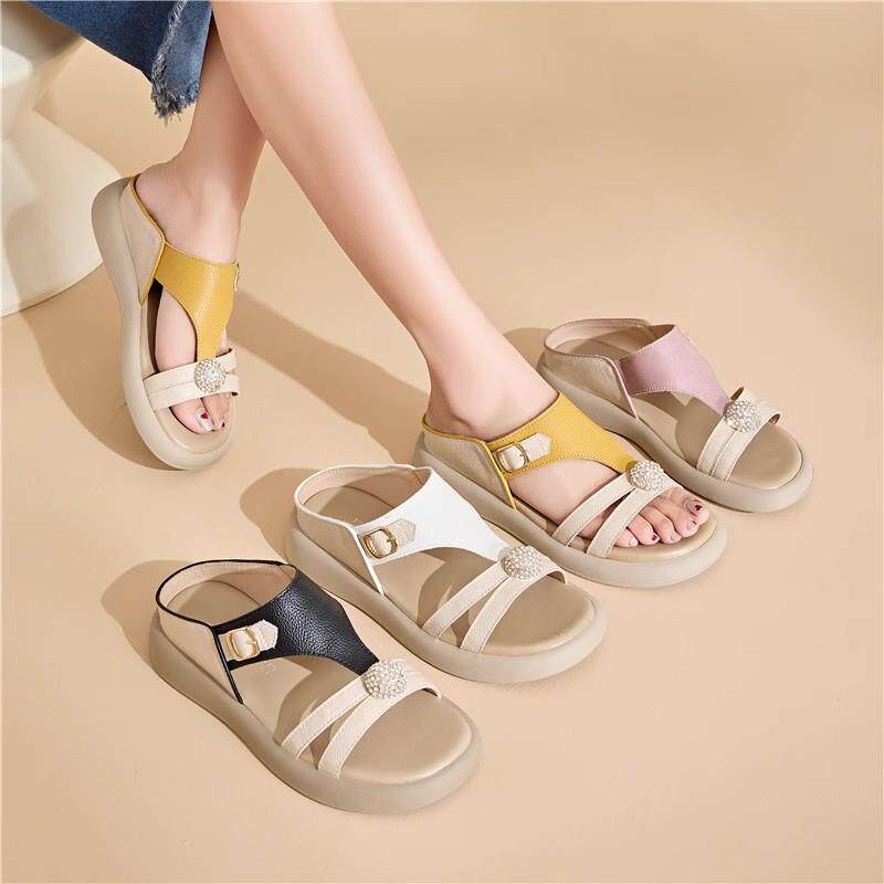 真皮平底凉拖女款2025年新款夏季高级感外穿防滑休闲软底百搭凉鞋