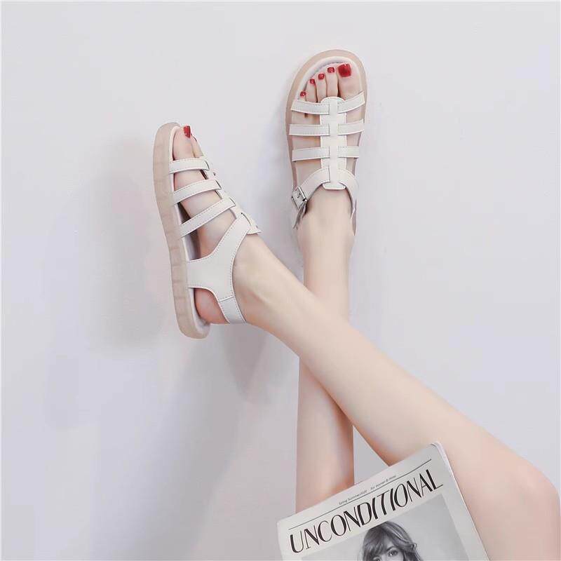 真皮牛筋底软底罗马鞋女2025年夏季新款百搭不累脚猪笼鞋外穿凉鞋