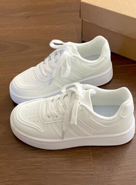 美式复古风cleanfit厚底小白鞋女2026新款百搭韩系高中生白色板鞋