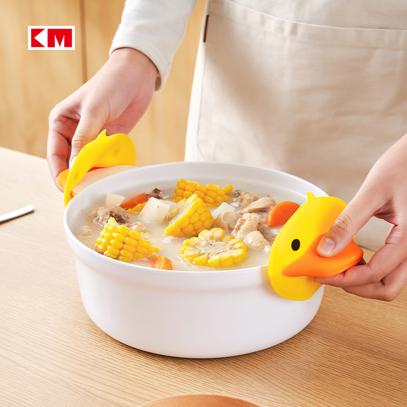 日本小黄鸭锅耳套防烫手套锅把手硅胶卡通汤锅手柄套耐高温隔热夹