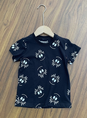 男童原单纯棉短袖T恤小童圆领黑色百搭款夏季新款上衣