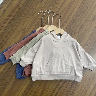 男女童原单卫衣小中童连帽短款宽松百搭简约春秋新款上衣