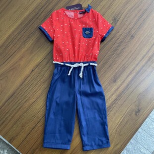 女童纯棉连体衣小中大童蝴蝶结七分裤甜美收腰连体衣夏100码