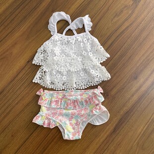 泳装 女童分体泳衣小童蕾丝吊带上衣碎花短裤 夏款