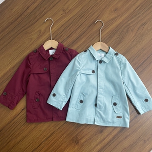 男女童长袖外套小中音翻领单排扣休闲纯色百搭春秋款上衣外套