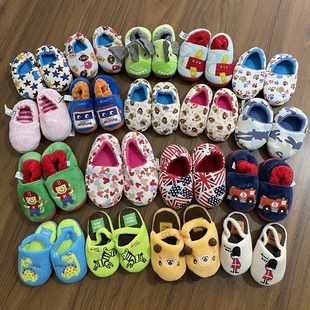 瑕疵特价 男女童卡通图案软底防掉跟居家室内鞋 包跟棉鞋 儿童棉拖鞋