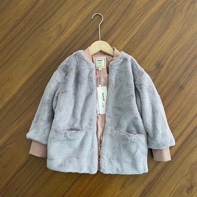 女童毛绒外套中童长袖拉链仿皮草加厚夹克大衣秋冬款瑕款110-120