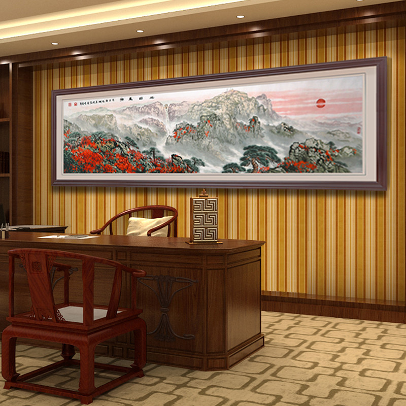 沙发背景墙装饰画大气风景客厅整幅大挂画刺绣画旭日东升山水画