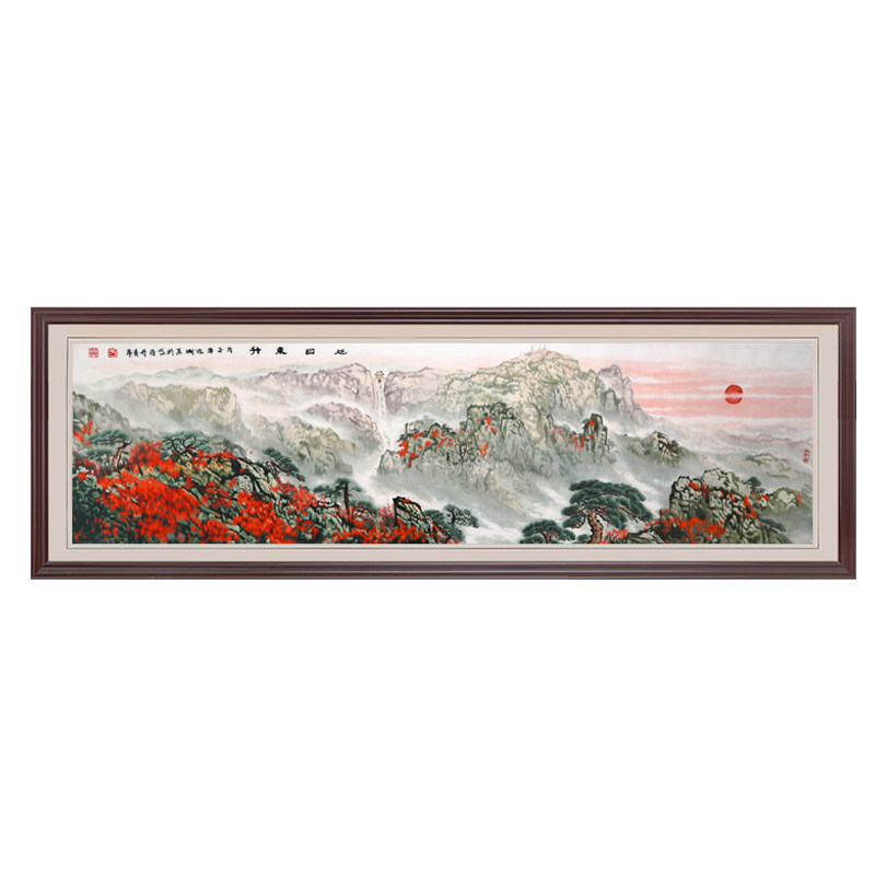 沙发背景墙装饰画大气风景客厅整幅大挂画刺绣画旭日东升山水画
