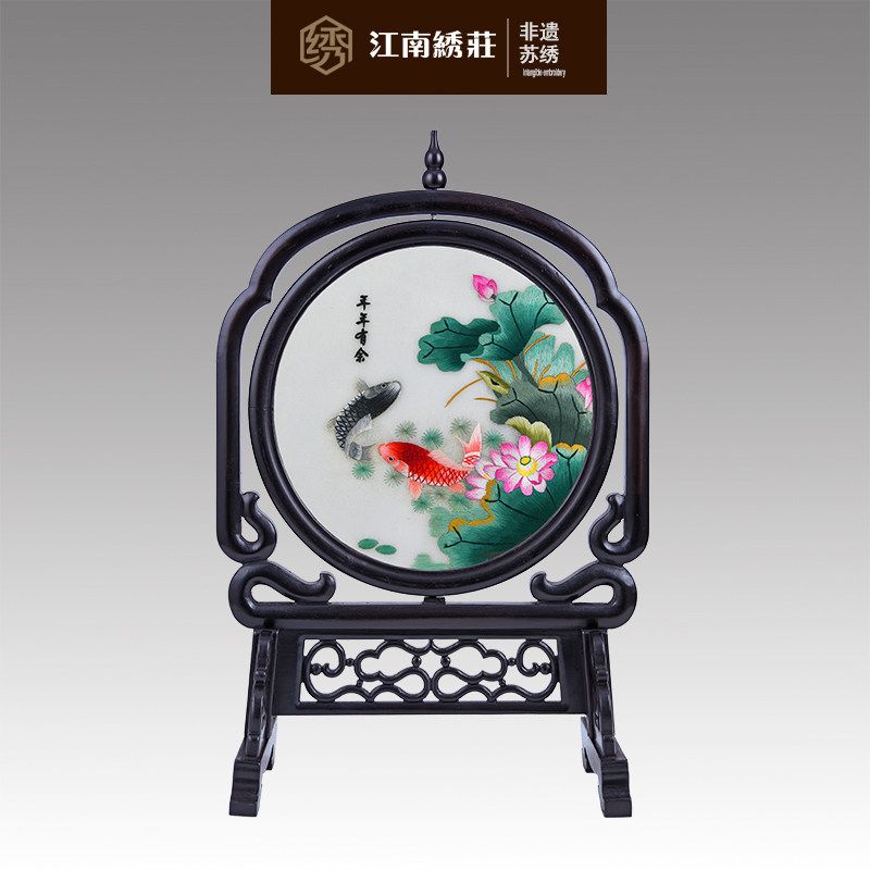 苏绣双面绣艺术品摆件现代简约客厅个性中国特色礼品送老外纯手工