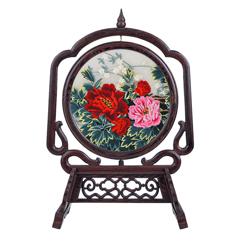 江南绣庄 工艺摆件创意礼品复古家居饰品红木台屏屏风 苏绣玲珑架