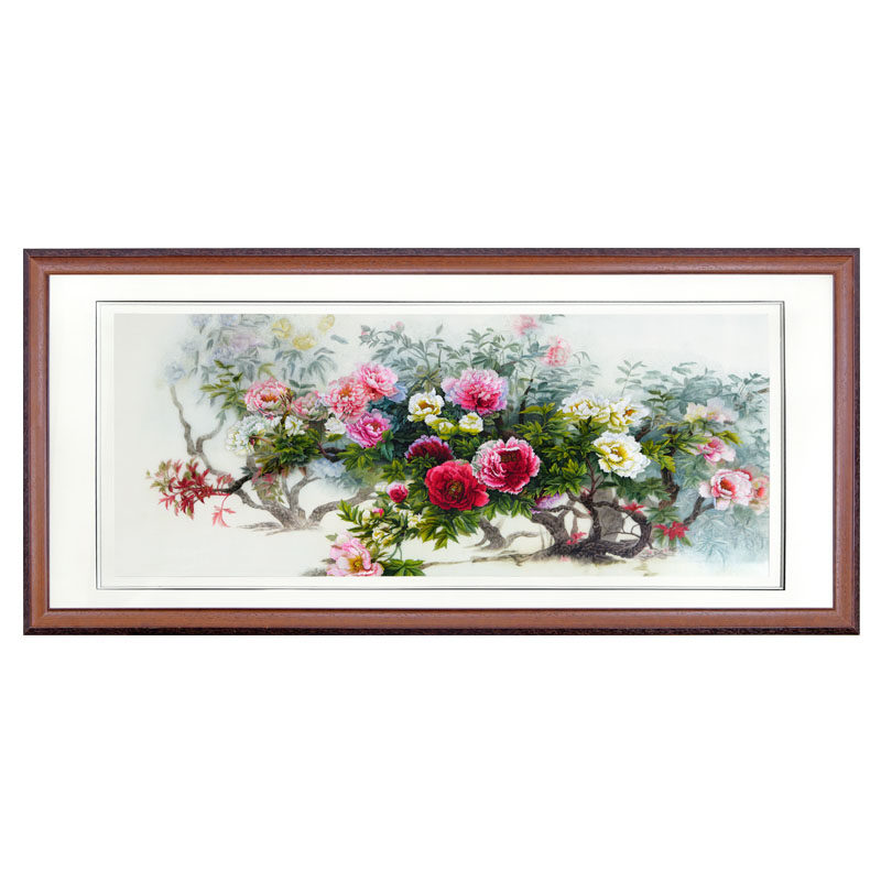 中式挂画新中式客厅牡丹花装饰画办公室壁画手工刺绣苏绣收藏品