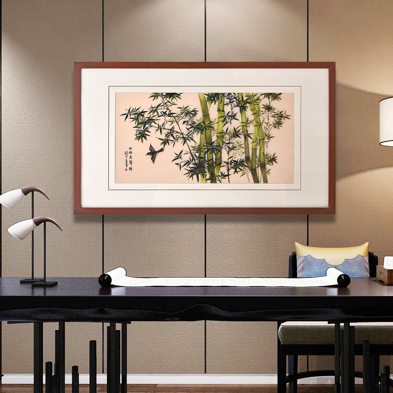 艺术画挂画简约现代工笔画装饰画中国风壁画新中式墙画苏绣成品