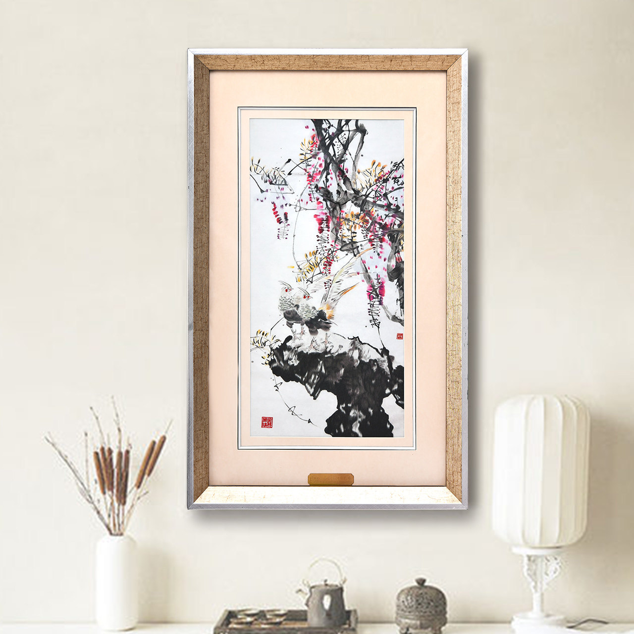 苏绣刺绣手工玄关装饰画竖版走廊书房挂画餐厅壁画饭厅单幅墙画