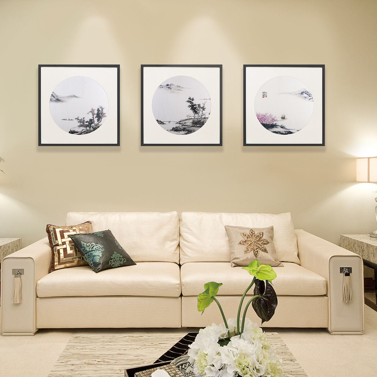 中式装饰画水墨禅意中国风苏绣刺绣成品客厅挂画山水画苏州刺绣画