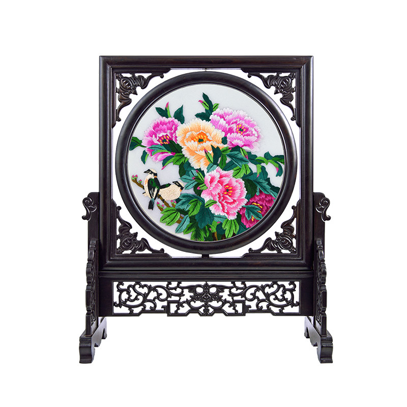 工艺品摆件家居装饰品中国特色礼品客厅苏秀手工刺绣双面绣紫光檀