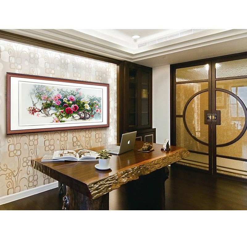 中式挂画新中式客厅牡丹花装饰画办公室壁画手工刺绣苏绣收藏品