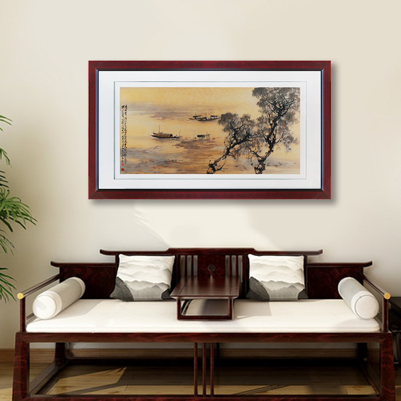 墙画客厅挂画中国风山水大气风景单幅现代中式水墨画装饰画苏绣