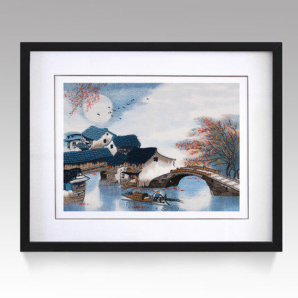 江南绣庄 中式装饰挂画江南水乡风景画油画酒店背景 手工苏绣水乡