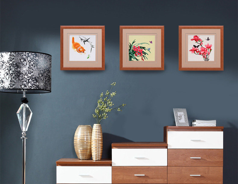 儿童房装饰画小挂画艺术壁画墙画装饰卧室房间壁画三联苏绣成品