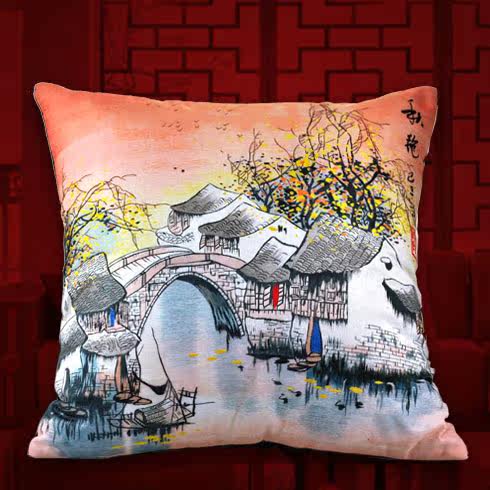 江南绣庄手工苏绣中式刺绣绣花抱枕红木靠垫沙发垫礼品新品