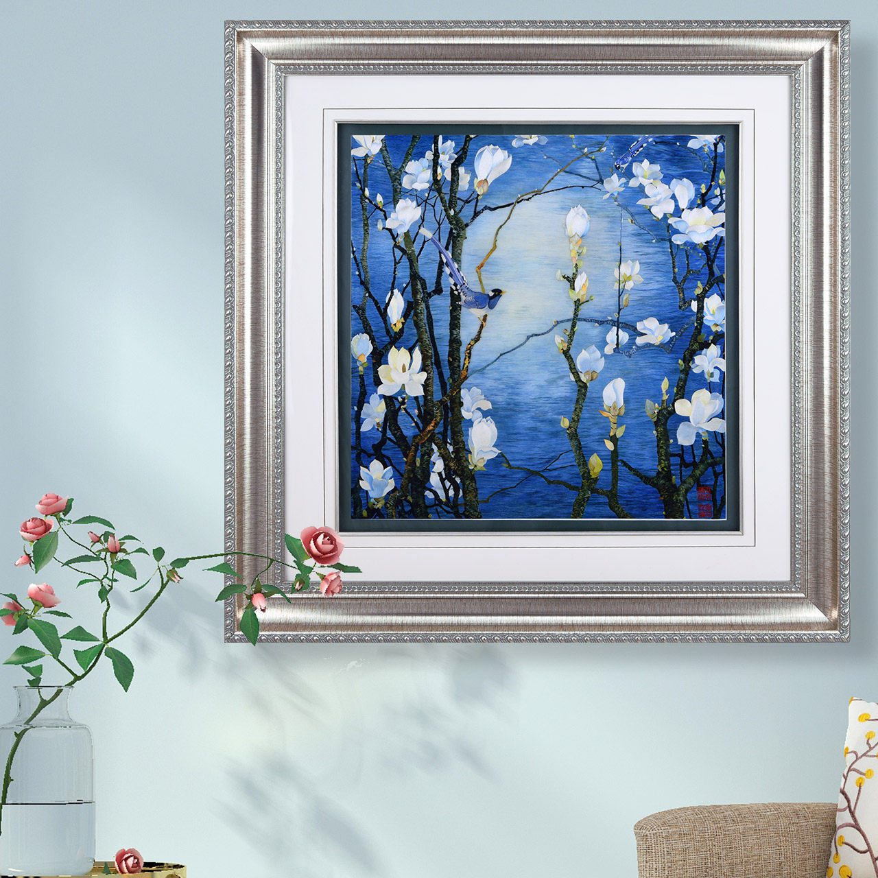 玄关装饰画过道欧式油画挂画客厅壁画餐厅墙画装饰苏绣成品收藏品