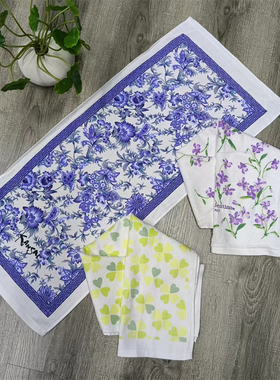 外贸纯棉内ye青花瓷毛巾白色绿叶紫色小花面巾男女通用家用洗脸巾