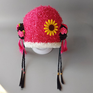 儿童可爱冬季加绒加厚护耳帽子小女孩假发帽宝宝婴幼儿公主古装帽