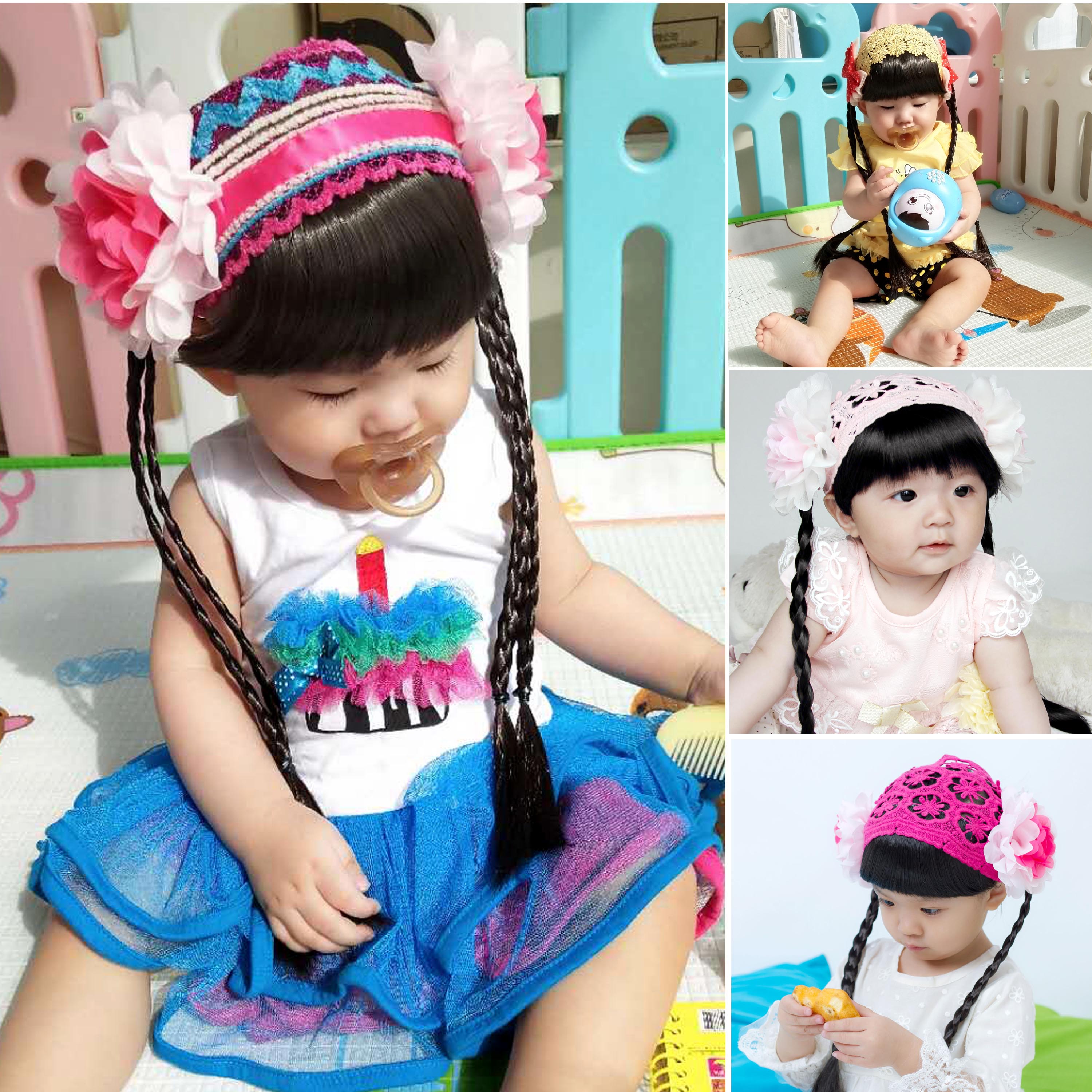 春秋夏季花朵0-1-2-3个月4岁假发