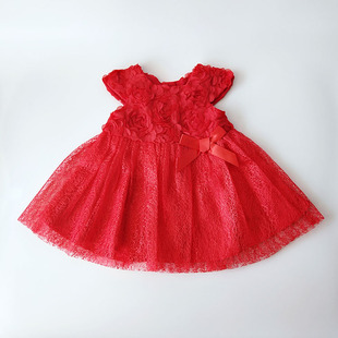 女童春夏红连衣裙婴儿宝宝春装公主裙子0-1-2-3秋季百日周岁礼服5