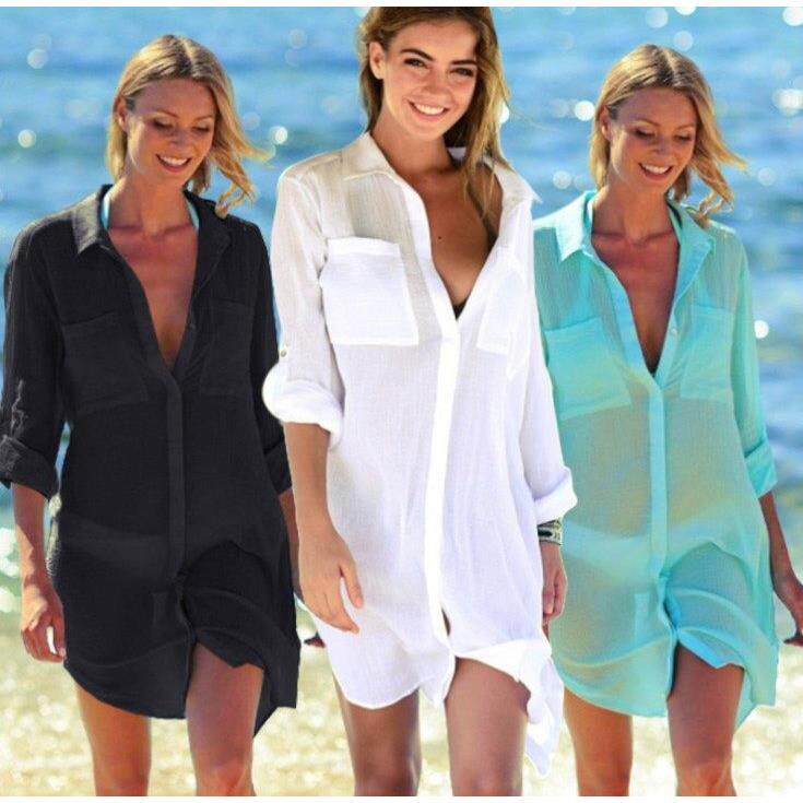 2024 Hidden Button Beach Cover Up Bikini Swimsuit Cardigan