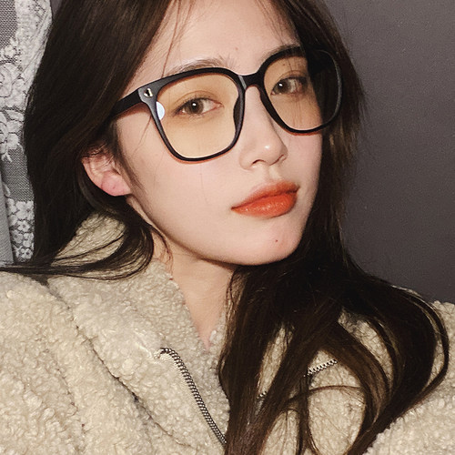 方框复古风磨砂黑色圆脸平光镜架