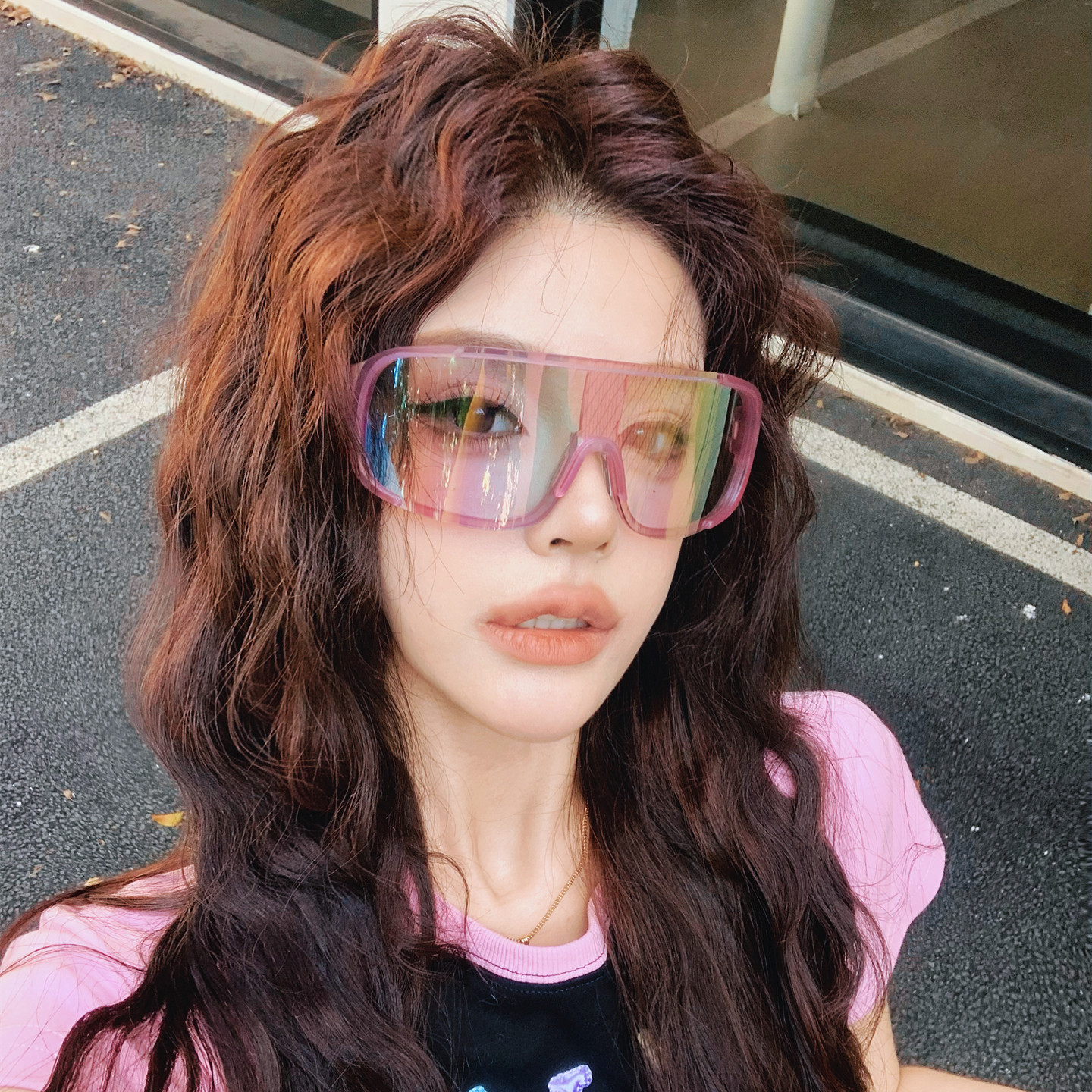 新款户外运动粉色骑行镜辣妹出游