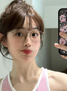 复古TR90超轻透明灰色框素颜复古防蓝光可配度数近视眼镜圆脸显瘦