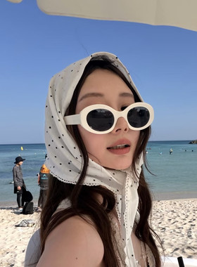 白色椭圆复古防紫外线太阳镜女