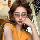 新款 百搭凹造型遮阳防紫外线太阳镜 复古椭圆金属墨镜女高级感时尚