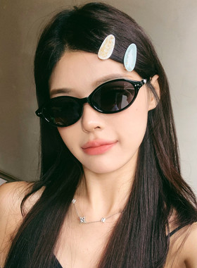 新款GM墨镜女高级感潮流镶嵌珠宝窄框椭圆猫眼遮阳防紫外线太阳镜