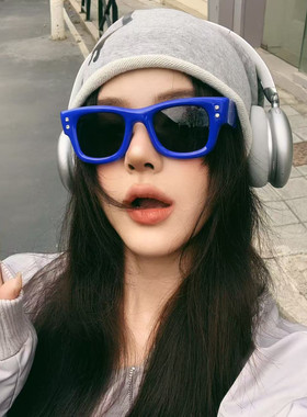 欧美复古蓝色大框嵌钻墨镜男女高级感防晒显瘦户外神器TR太阳眼镜