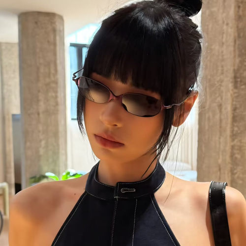 千禧风细框椭圆防紫外线墨镜女