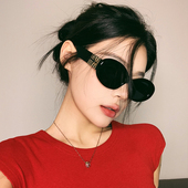 新款 M家网红防晒太阳镜高级感海边度假风潮女椭圆形个性 宽脚墨镜