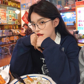 韩版 小脸素颜黑色原宿眼镜近视眼镜框潮 圆形防蓝光平光镜女网红款