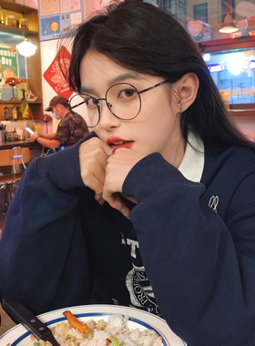 韩版圆形防蓝光平光镜女网红款小脸素颜黑色原宿眼镜近视眼镜框潮