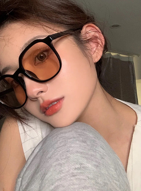 2023韩版ins潮流复古浅茶色墨镜女超大框方形眼镜显白素颜太阳镜