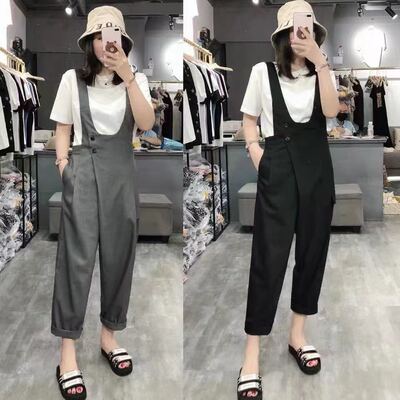 2026春秋新款韩版百搭时尚显瘦哈伦直筒九分背带裤女连体裤小个子