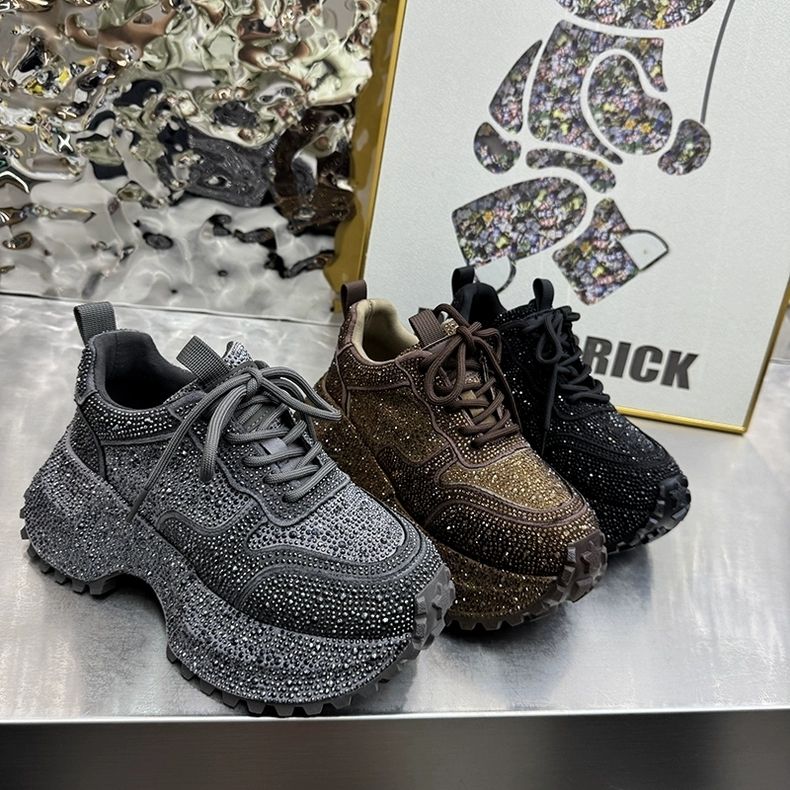 水钻老爹鞋女款秋季2025新款时尚百搭内增高厚底休闲运动鞋子