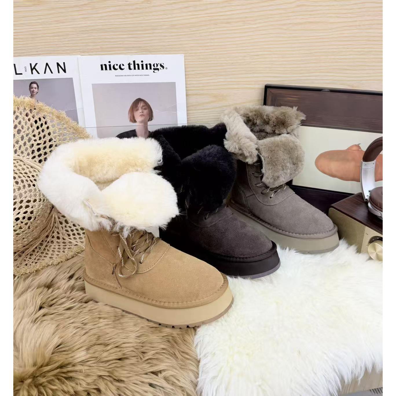 2025新款雪地靴中筒女神两穿羊皮毛一体同款冬季新款棉鞋