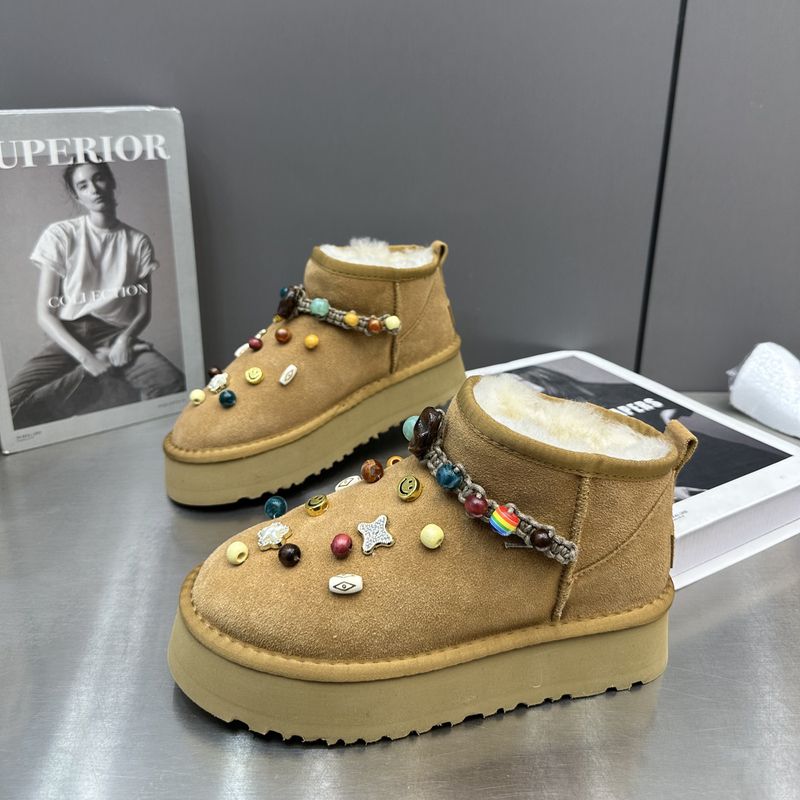 厚底雪地靴女2025冬季新款加绒加厚保暖东北棉鞋真皮真毛棉靴