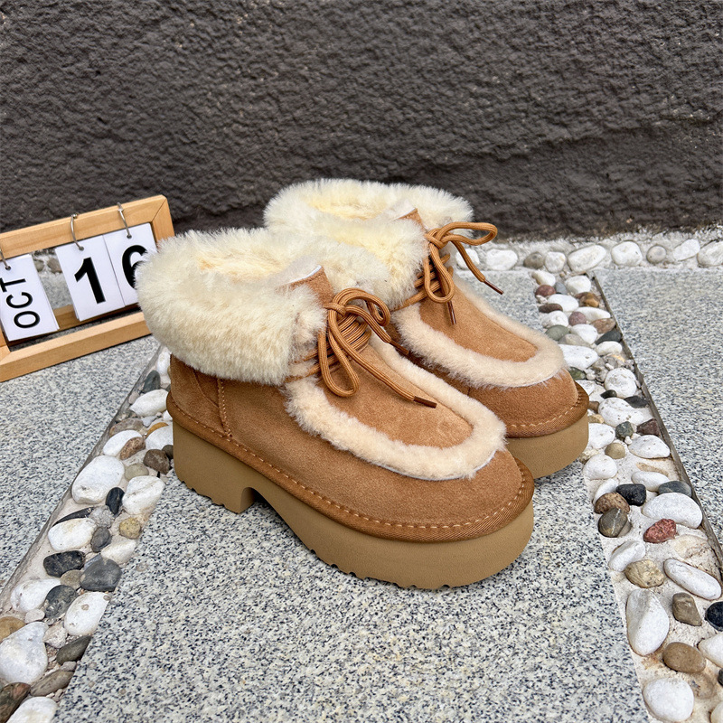 皮毛一体厚底雪地靴女2025冬季新款圆头增高保暖短靴潮