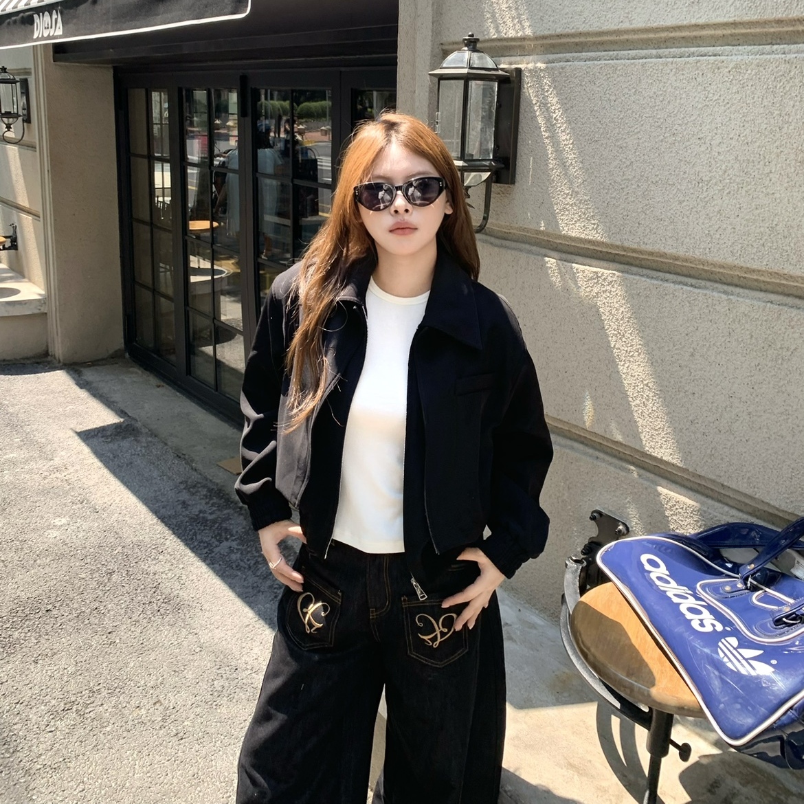 宅宅athome//黑色飞行 假两件小众夹克翻领宽松短款外套