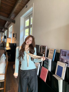 宅宅athome//春日序幕 撞色拼接假两件毛衣polo领修身长袖针织衫